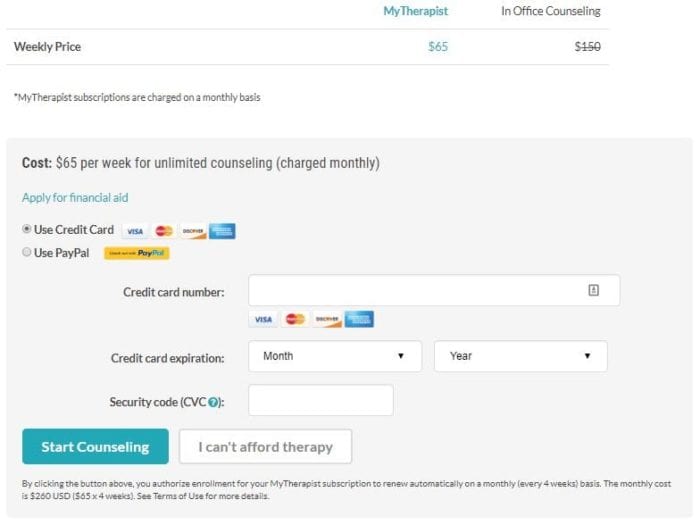 MyTherapist Pricing