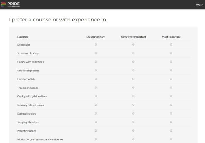 Pride Counseling Counselor Preference