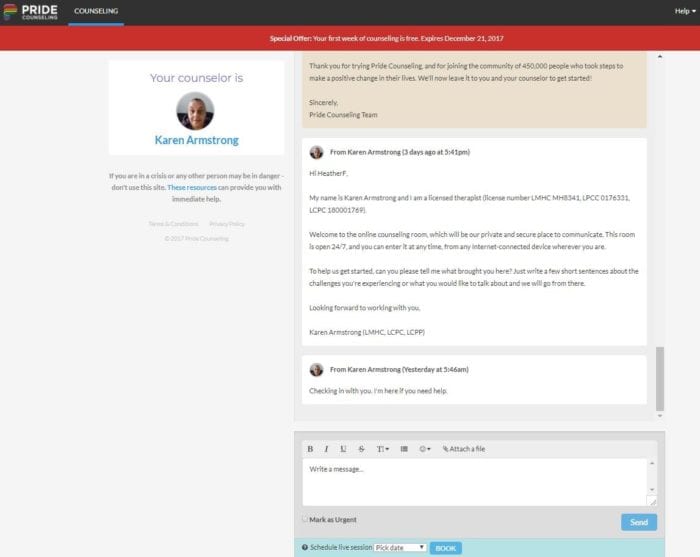 Pride Counseling Private Chat Room