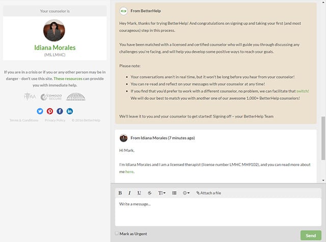 BetterHelp Dedicated Chat Room
