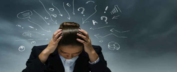 A woman feeling inundated with information