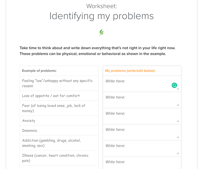 worksheet - identifying my problems