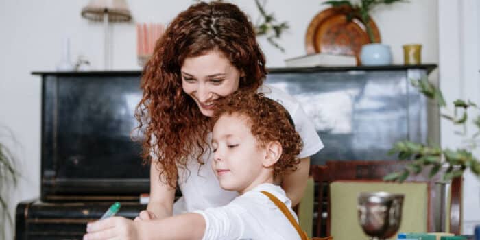 mother and son playing