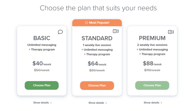 Online-Therapy.com Pricing chart
