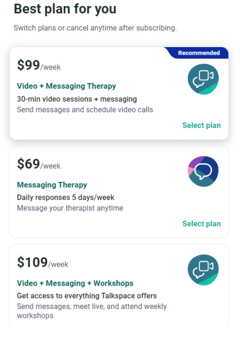 Talkspace pricing and packages