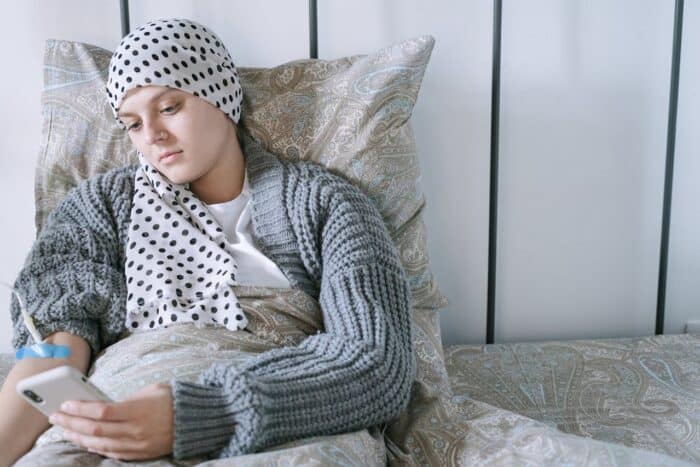 woman receiving chemo-therapy treatment