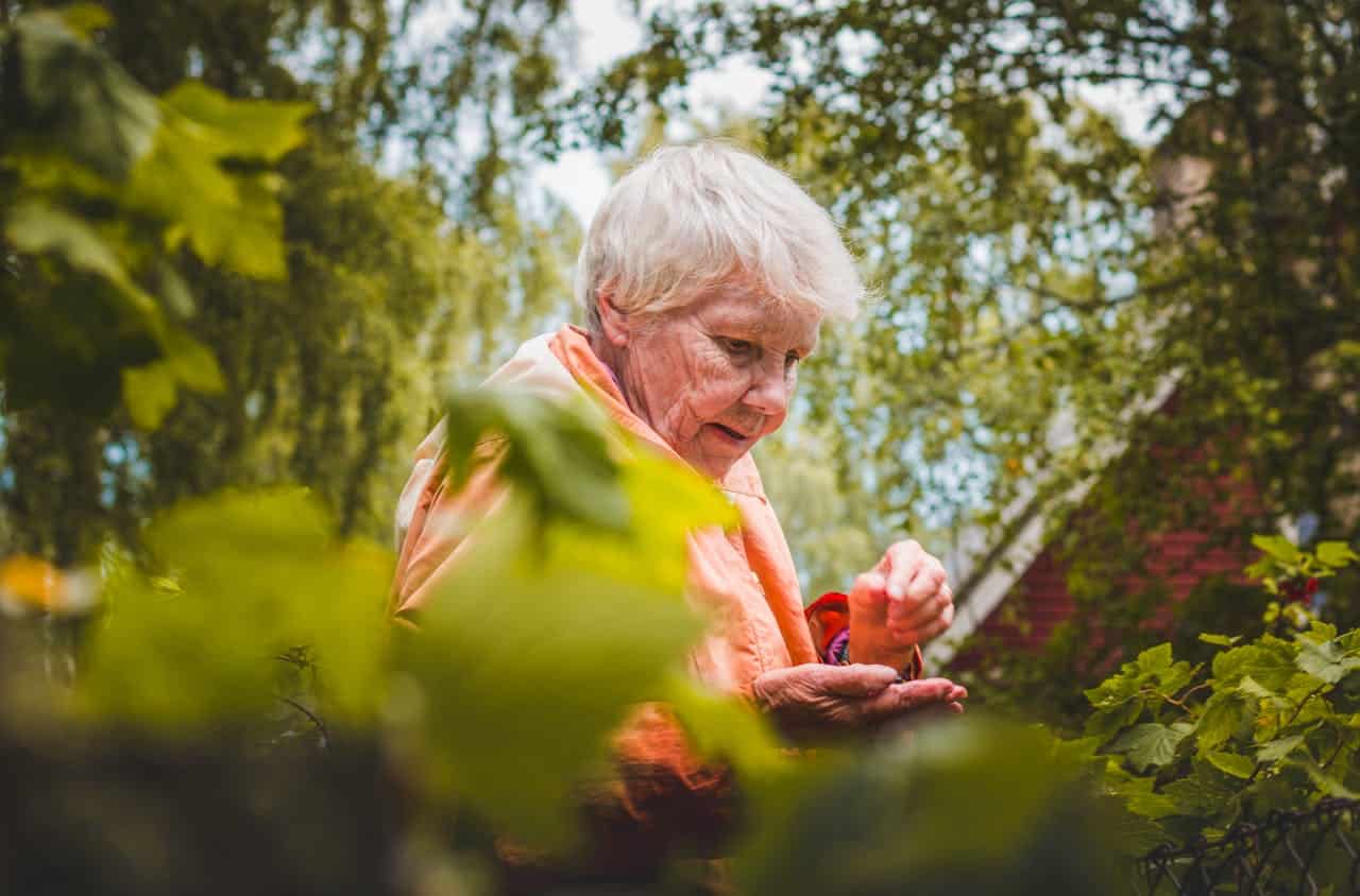 elderly woman in garden