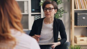 A professional therapist in a modern office